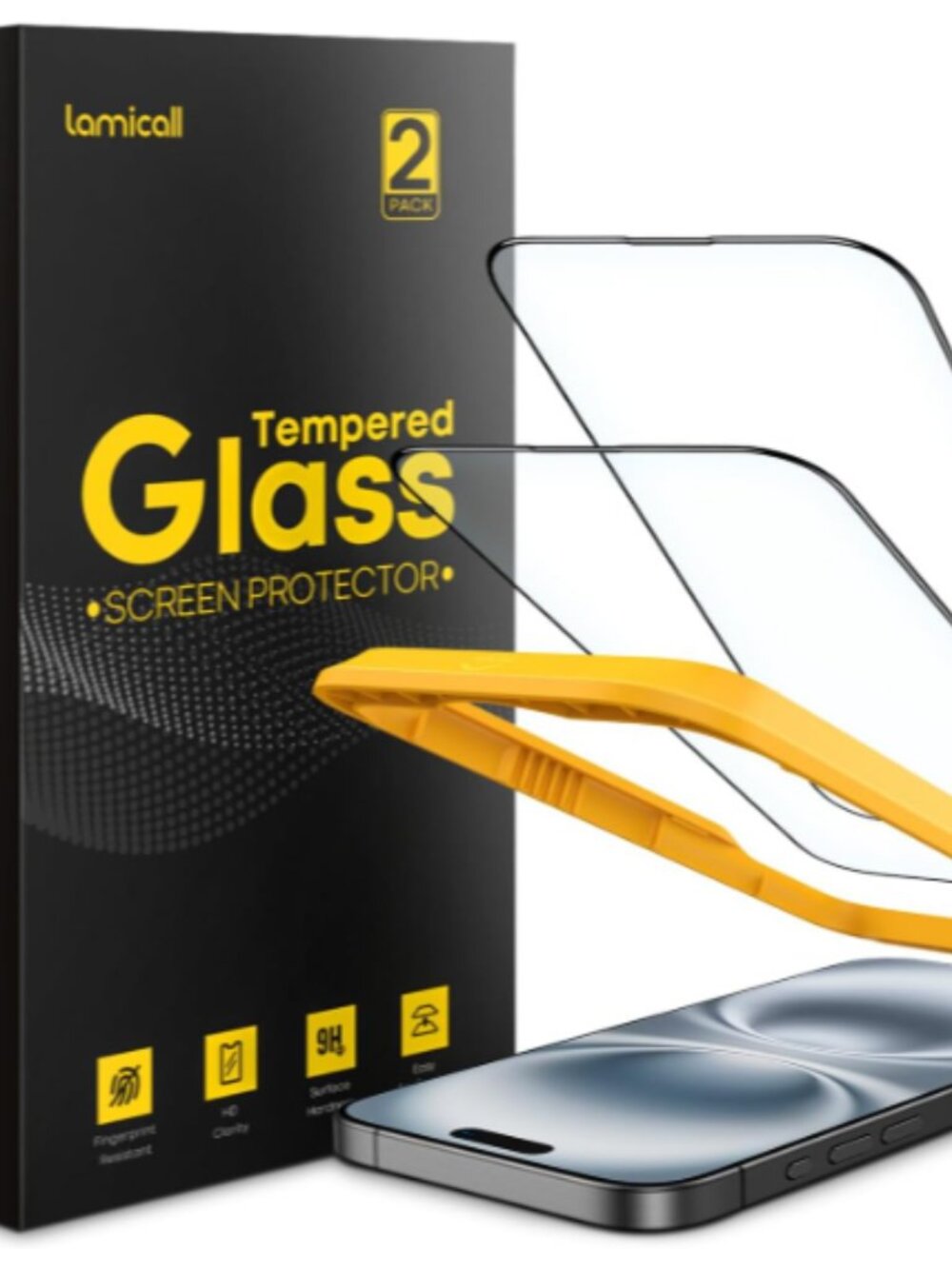 iPhone 16 6.1" Tempered Glass Screen Protector 2 Pack 9H Hardness HD Clear